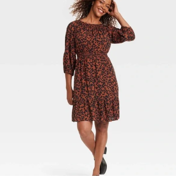 Knox Rose | Dresses | Nwt Long Sleeve Smocked Aline 34 Length Sleeve Dress Dark Brown Leopard Prnt | Poshmark Knox Rose | Dresses | Nwt Long Sleeve Smocked Aline 34 Length Sleeve Dress Dark Brown Leopard Prnt | Poshmark